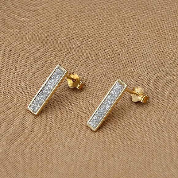NEW Gold Plated Pave Studs, Gold Plated Sterling Silver Earrings, Hypoallergenic - Picture 1 of 9